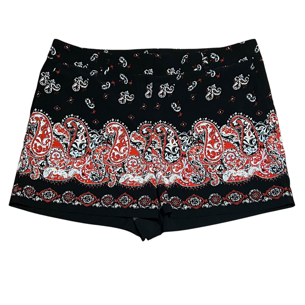 ANN TAYLOR LOFT Women's‎ Shorts Size 8 Paisley Print Black Red Casual Summer